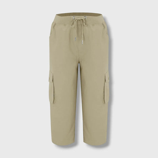 Pantalon Corsaire Femme Léger et Extensible pour Randonnée, Taille Élastiquée à Cordon et Poches Cargo