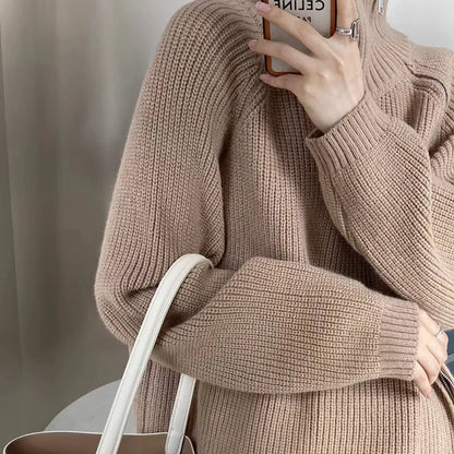 Women's Long Turtleneck Sweater with Zipper