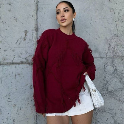 Pull en Laine Chaud avec Détails Tissés