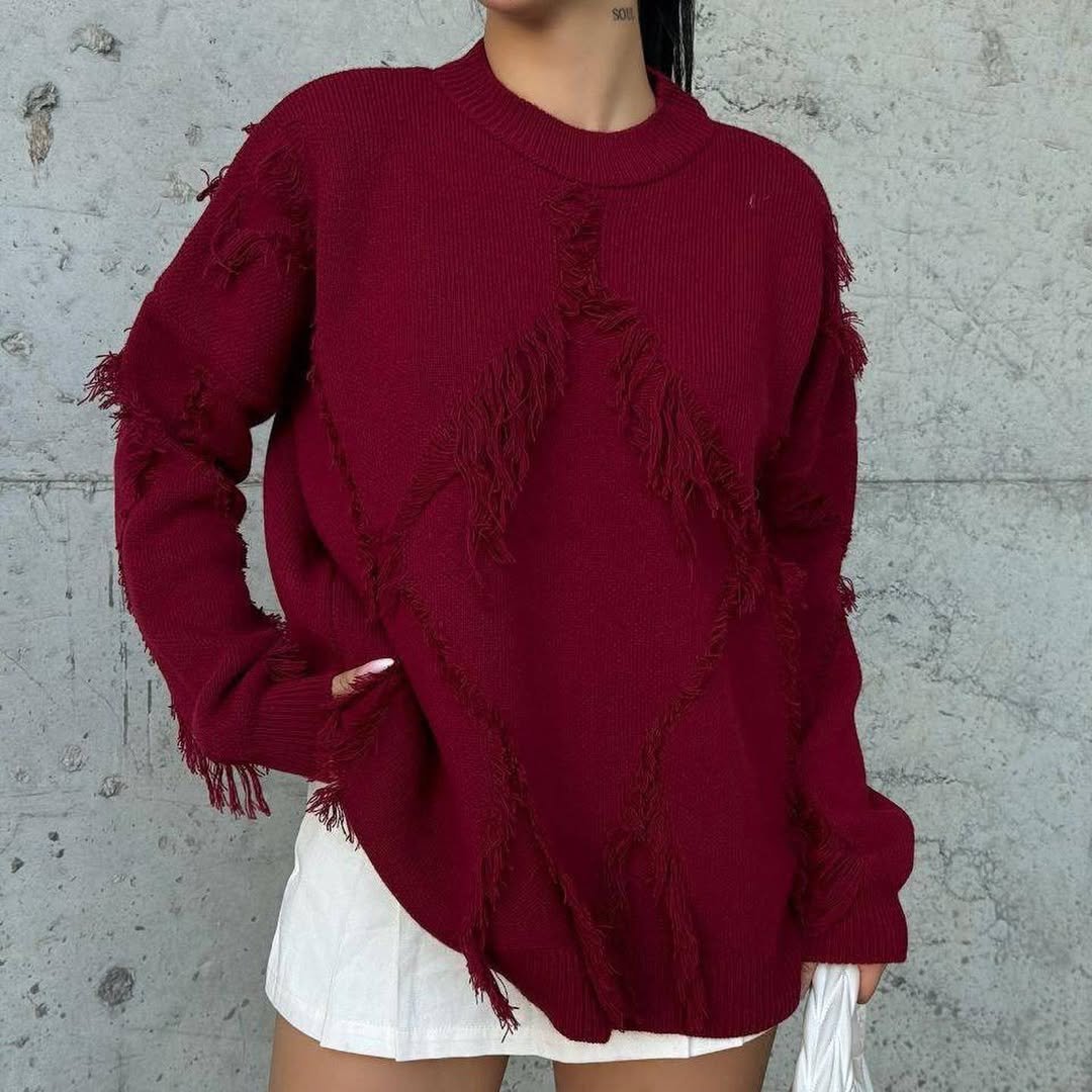 Pull en Laine Chaud avec Détails Tissés