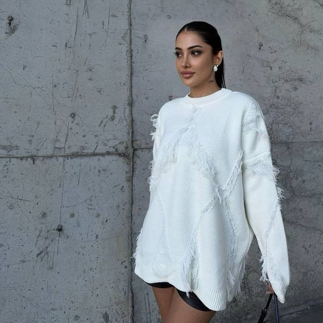 Pull en Laine Chaud avec Détails Tissés