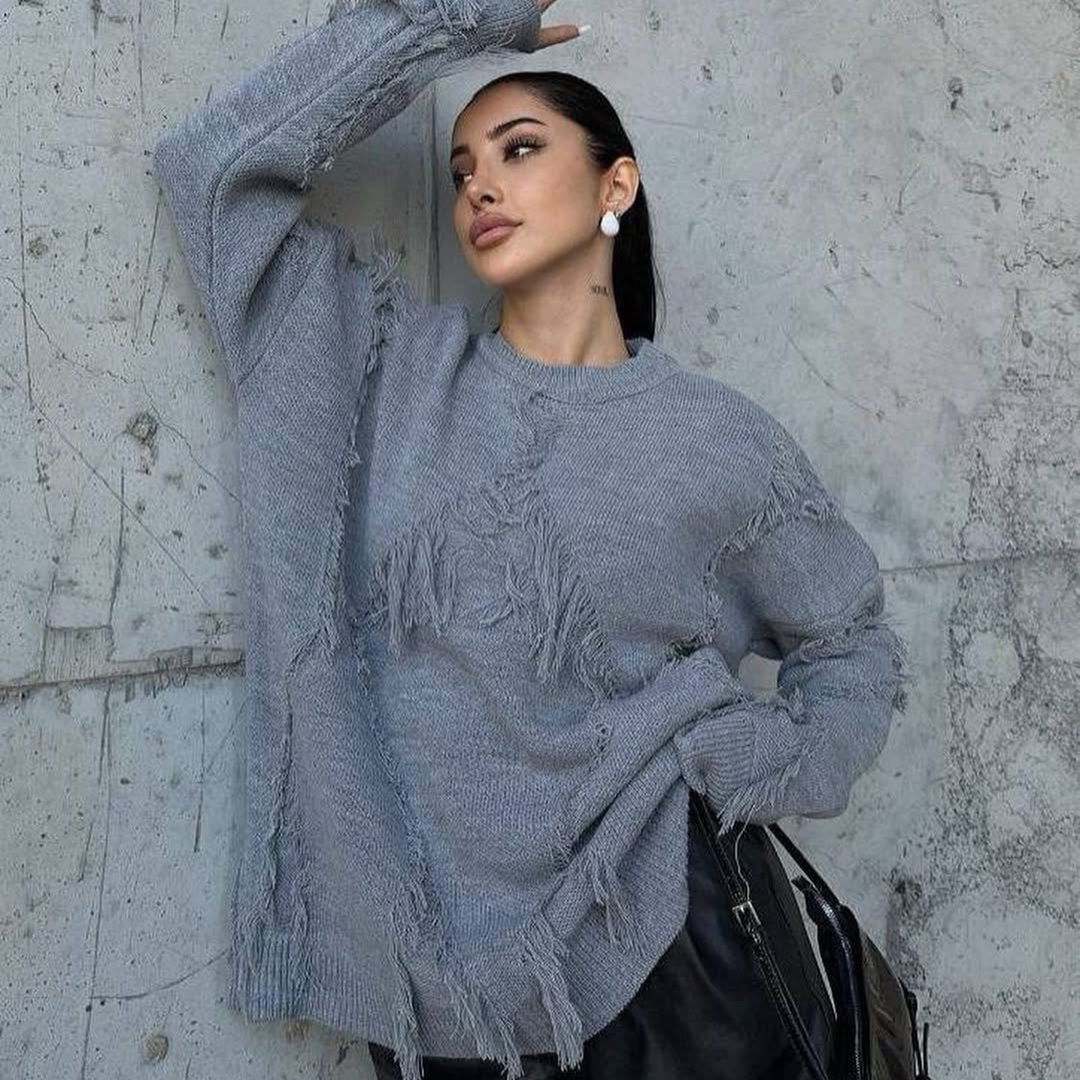 Pull en Laine Chaud avec Détails Tissés