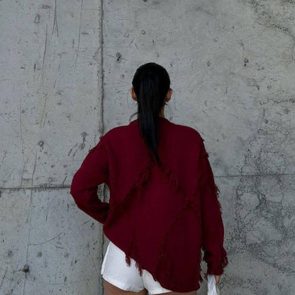 Pull en Laine Chaud avec Détails Tissés