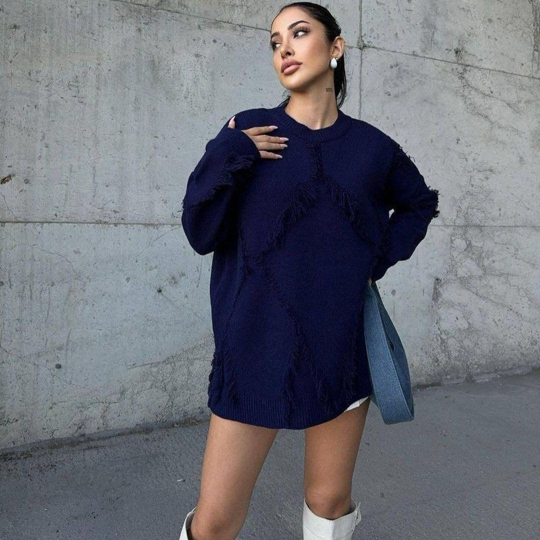 Pull en Laine Chaud avec Détails Tissés