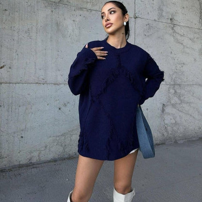 Pull en Laine Chaud avec Détails Tissés