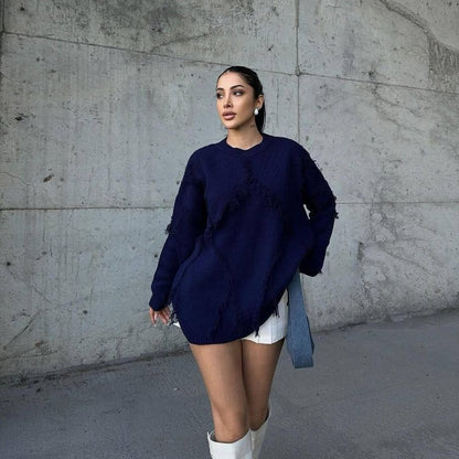 Pull en Laine Chaud avec Détails Tissés