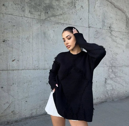 Pull en Laine Chaud avec Détails Tissés