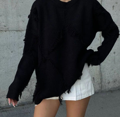 Pull en Laine Chaud avec Détails Tissés