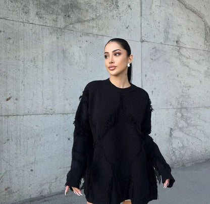 Pull en Laine Chaud avec Détails Tissés