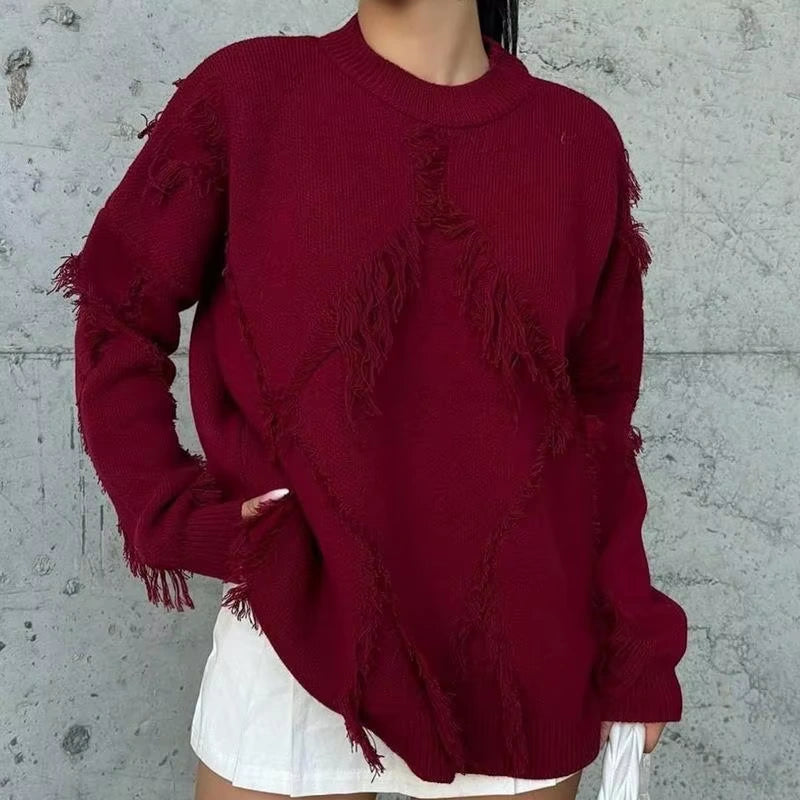 Pull en Laine Chaud avec Détails Tissés