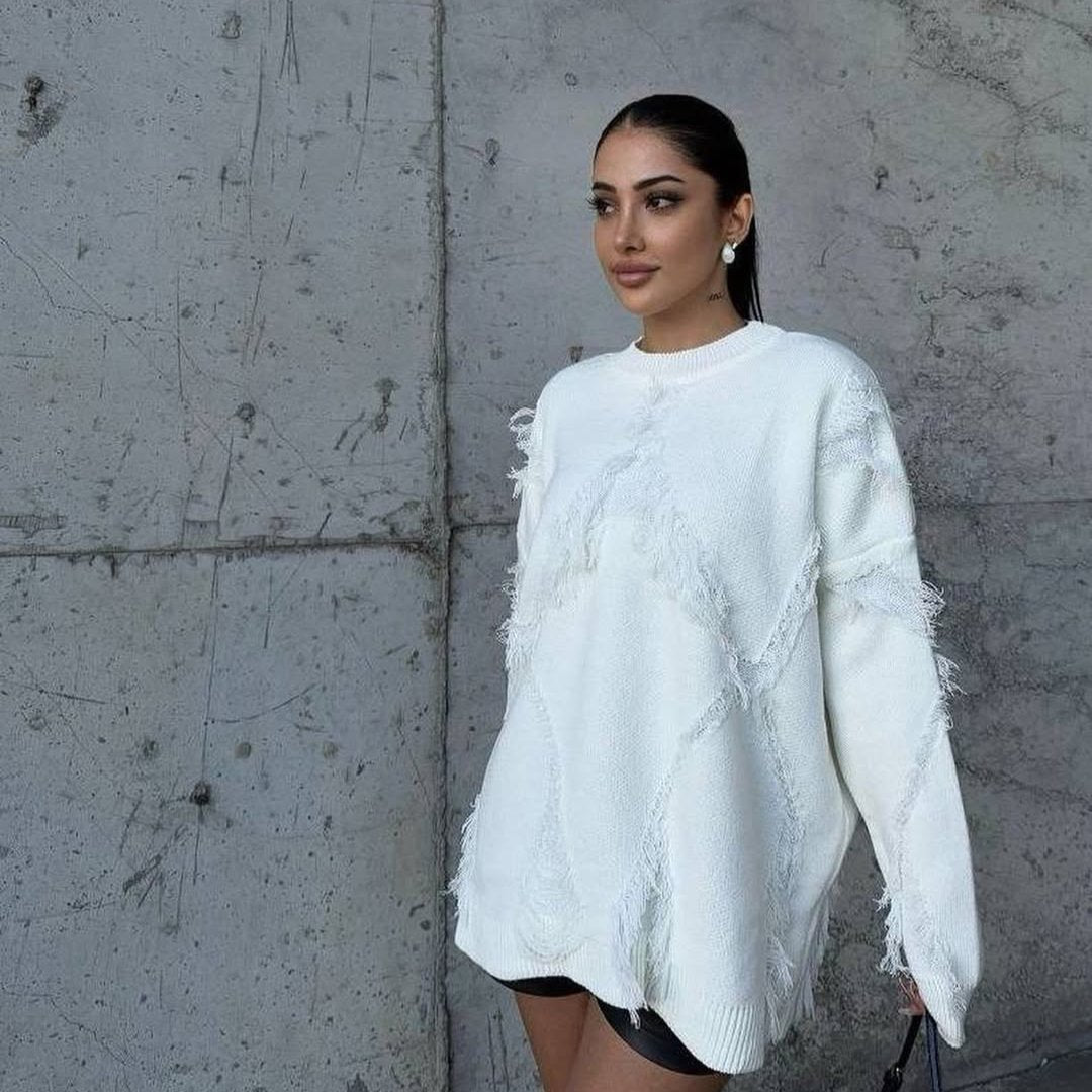 Pull en Laine Chaud avec Détails Tissés