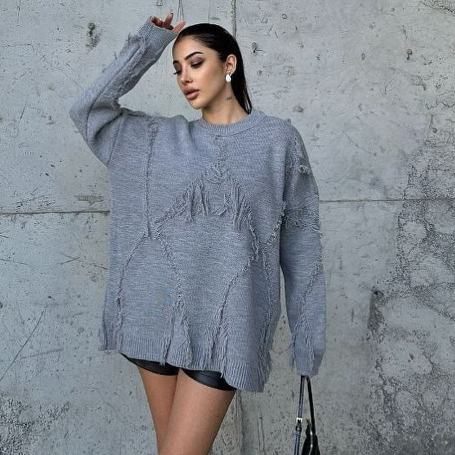 Pull en Laine Chaud avec Détails Tissés