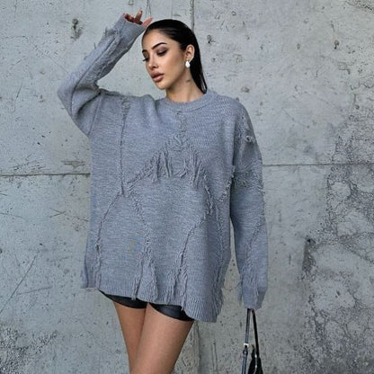 Pull en Laine Chaud avec Détails Tissés