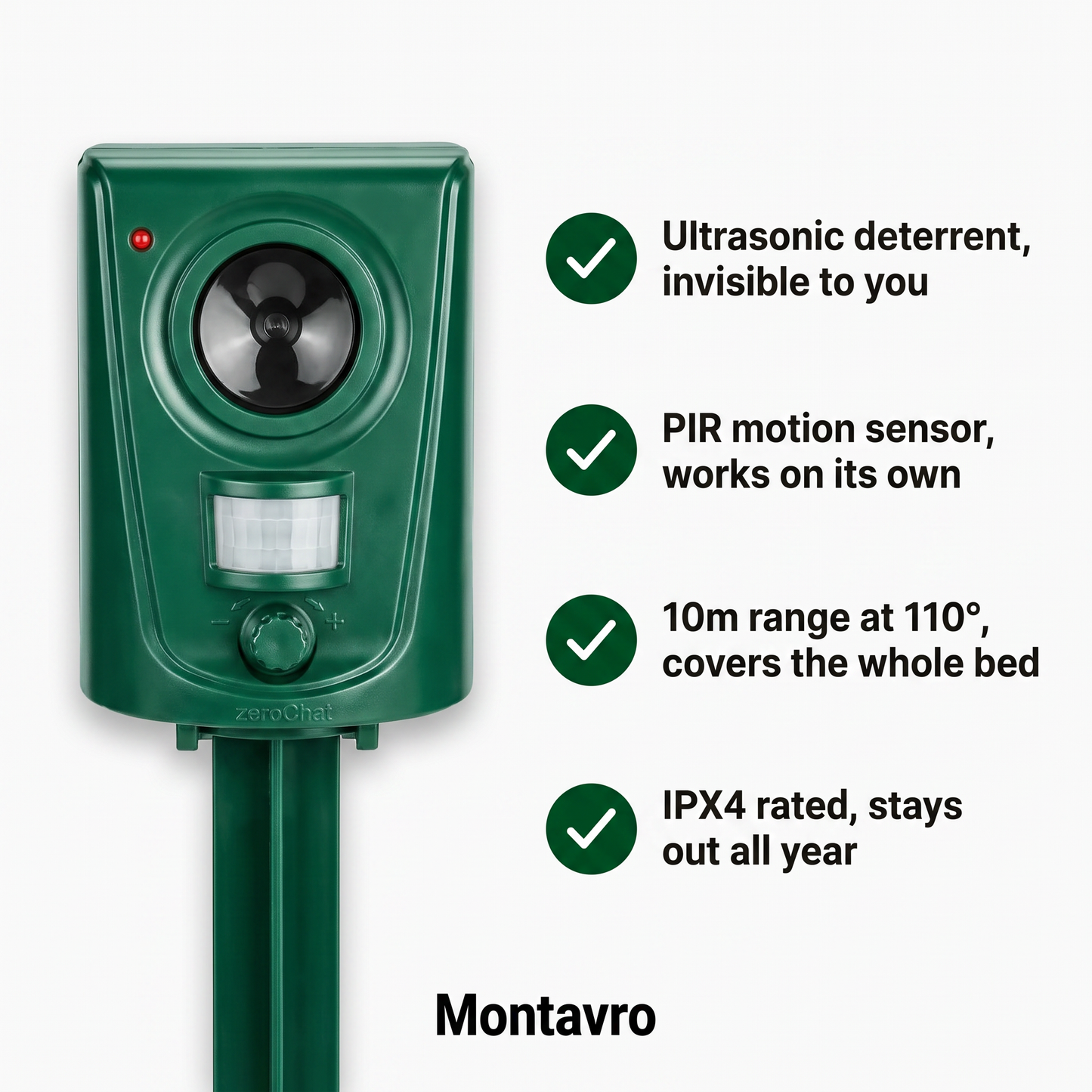 Ultrasonic Cat Repellent with Motion Detector, 10 m Range and IPX4 Rating