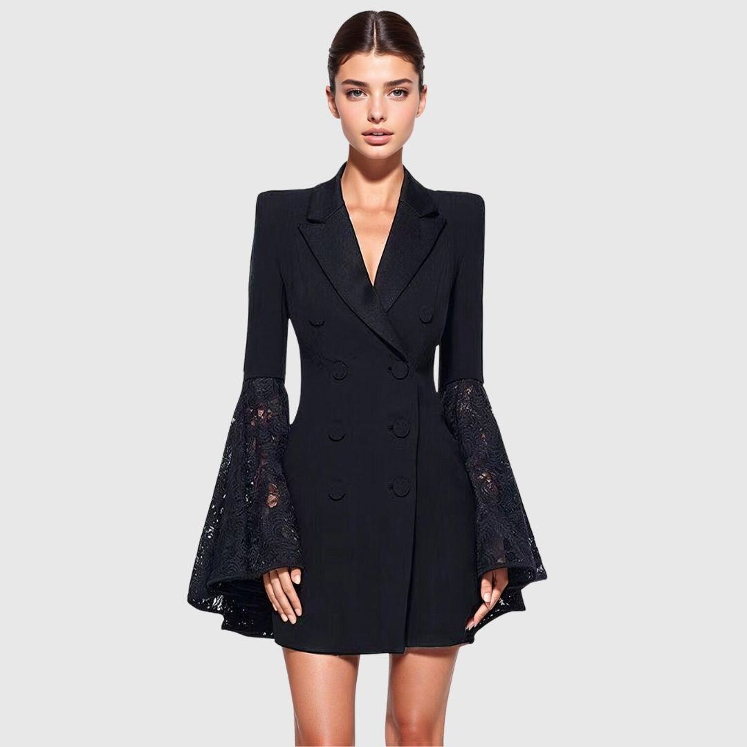 Robe Blazer Femme - C Manches Longues Évasées en Dentelle