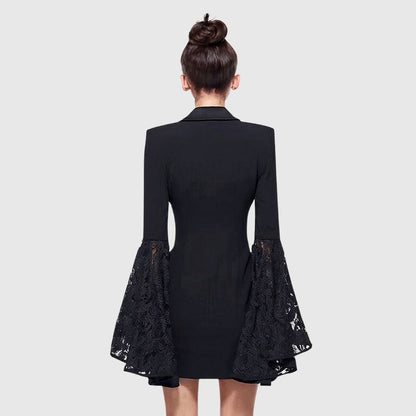 Robe Blazer Femme - C Manches Longues Évasées en Dentelle