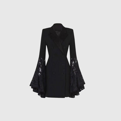 Robe Blazer Femme - C Manches Longues Évasées en Dentelle