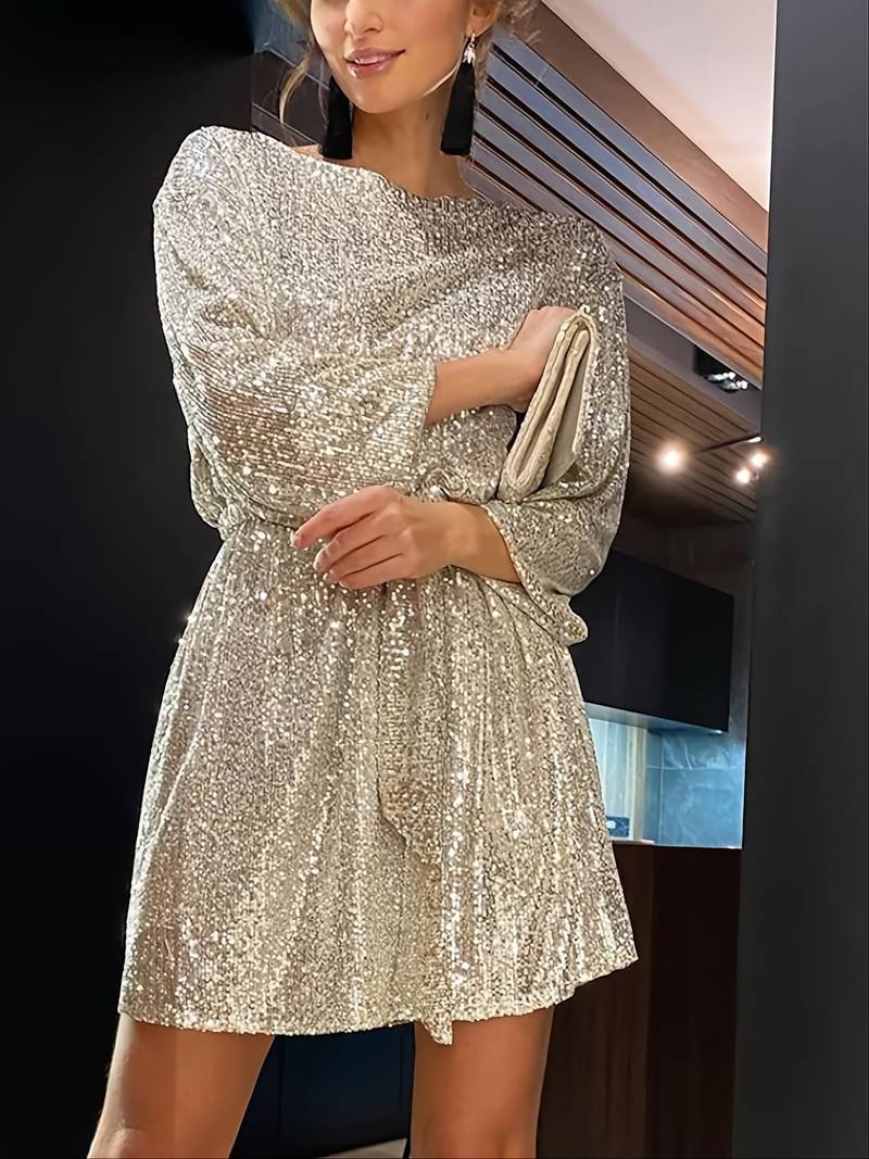 Robe Courte Femme - Sequins Brillants - Manches Longues
