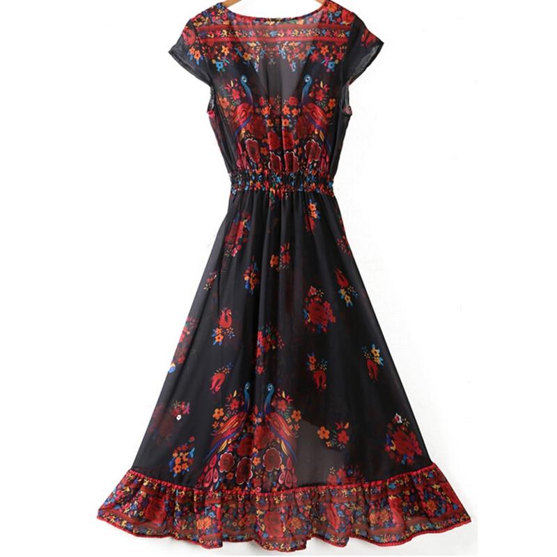 Robe Femme Bohème - Col V Profond - Manches Courtes Volantées