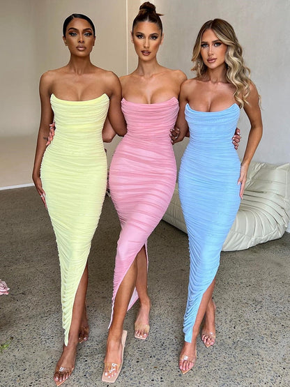 Robe Femme - Sans Bretelles - Design Froncé Élégant Midi