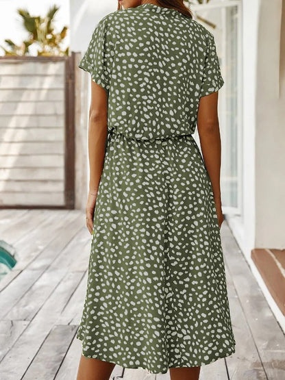 Robe Midi Femme - Boutonnée - Col Chemise - Manches Courtes
