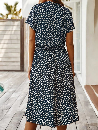 Robe Midi Femme - Boutonnée - Col Chemise - Manches Courtes