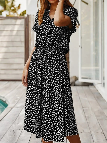 Robe Midi Femme - Boutonnée - Col Chemise - Manches Courtes
