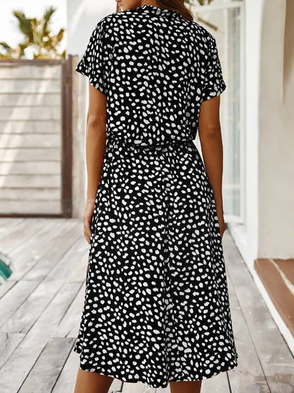 Robe Midi Femme - Boutonnée - Col Chemise - Manches Courtes