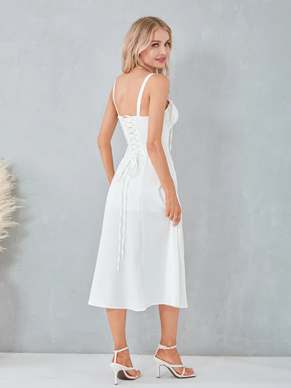 Robe Midi Femme - Corset Cintré et Jupe Évasée
