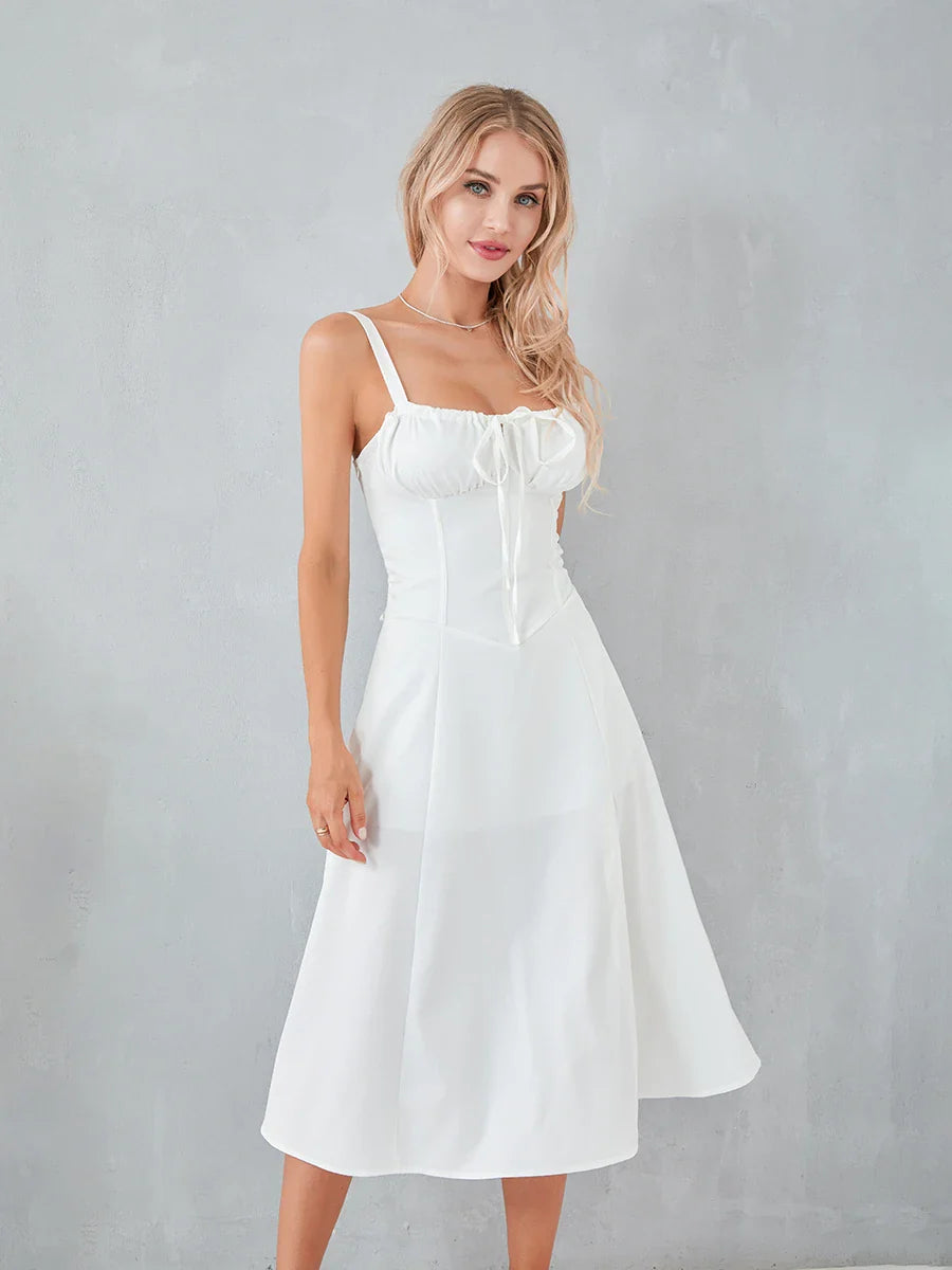 Robe Midi Femme - Corset Cintré et Jupe Évasée