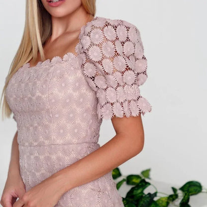 Robe Midi Femme - Épaules Dénudées et Manches Bouffantes