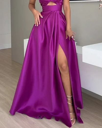 Robe de Soirée Femme - Décolleté Cœur - Fendue - Satin Élégant