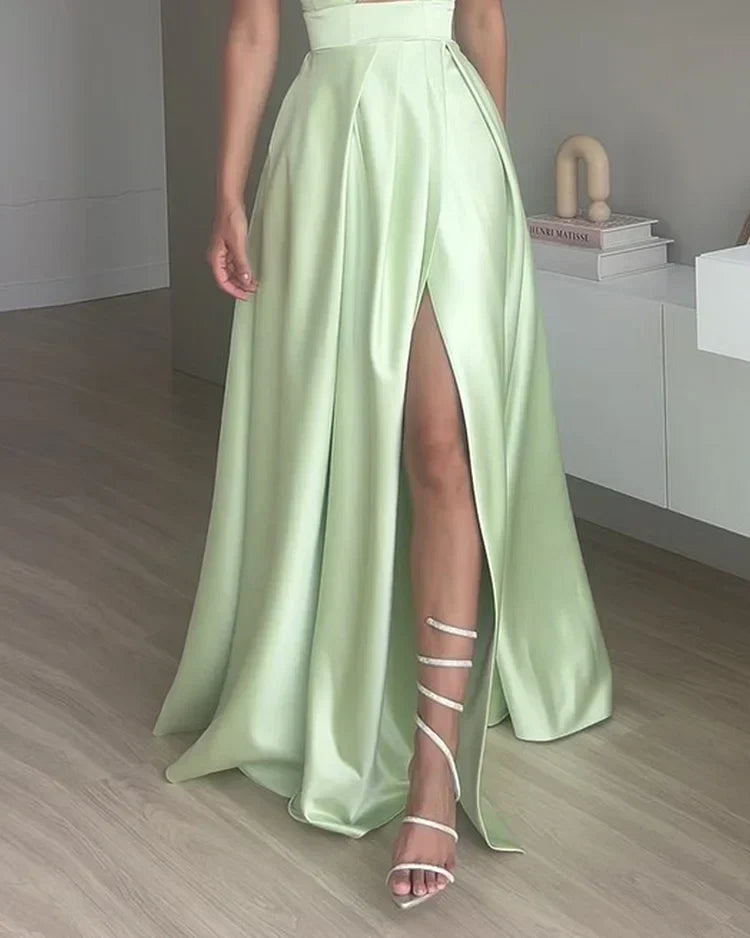 Robe de Soirée Femme - Décolleté Cœur - Fendue - Satin Élégant