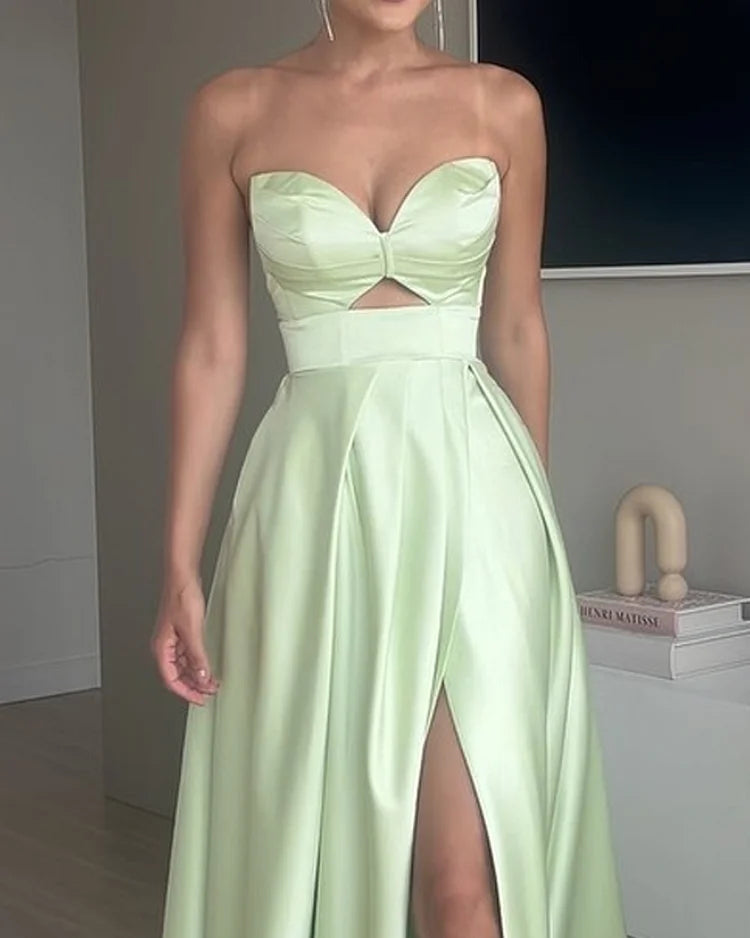 Robe de Soirée Femme - Décolleté Cœur - Fendue - Satin Élégant