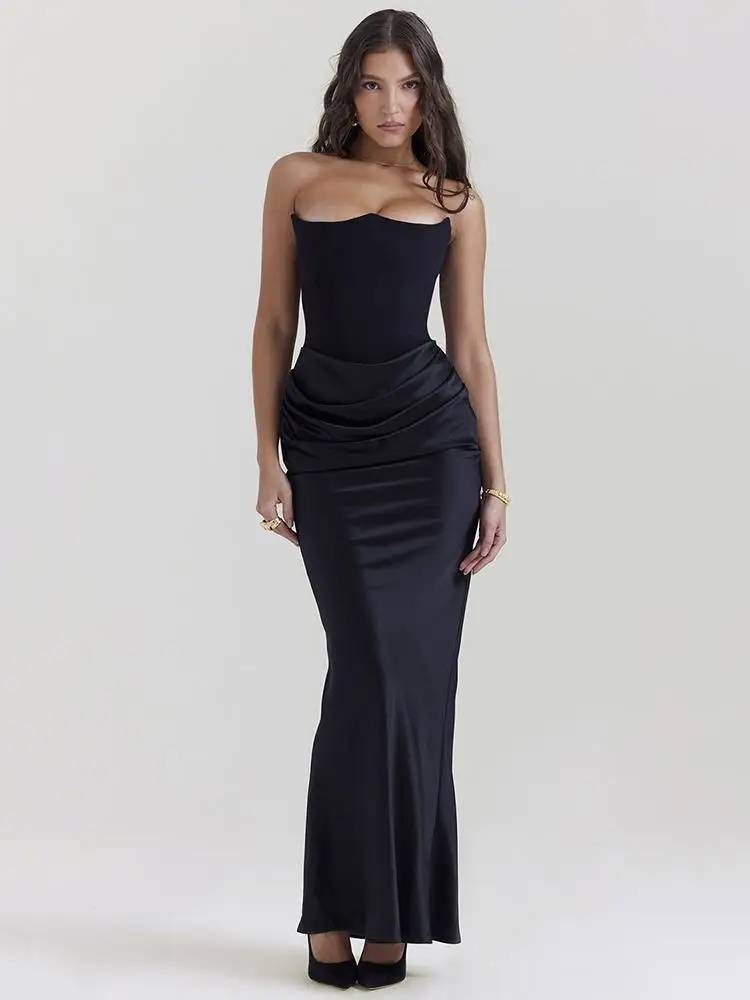 Robe de Soirée Femme – Longue et Évasée  Sans Bretelles