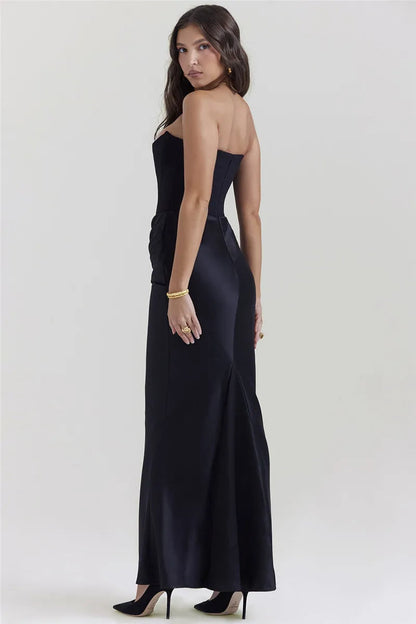 Robe de Soirée Femme – Longue et Évasée  Sans Bretelles