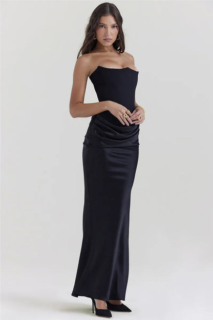 Robe de Soirée Femme – Longue et Évasée  Sans Bretelles