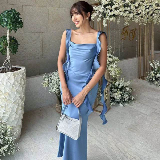 Robe de soirée femme - Longue en soie - Col carré