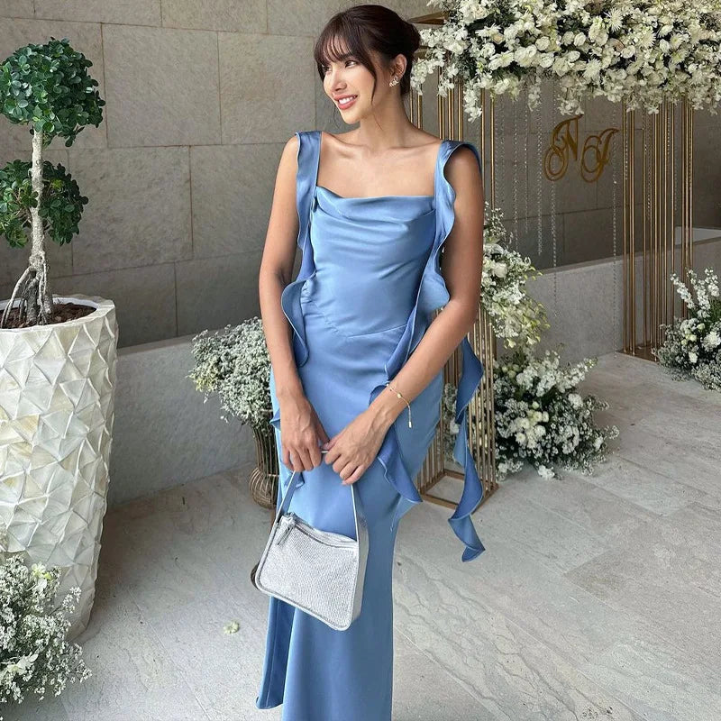 Robe de soirée femme - Longue en soie - Col carré