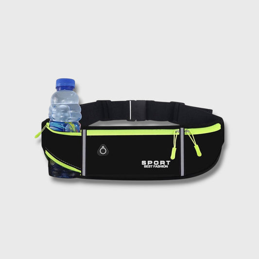 Running Belt with Hidden Water Bottle Holder, 3 Zippered Pockets and Reflective Strips