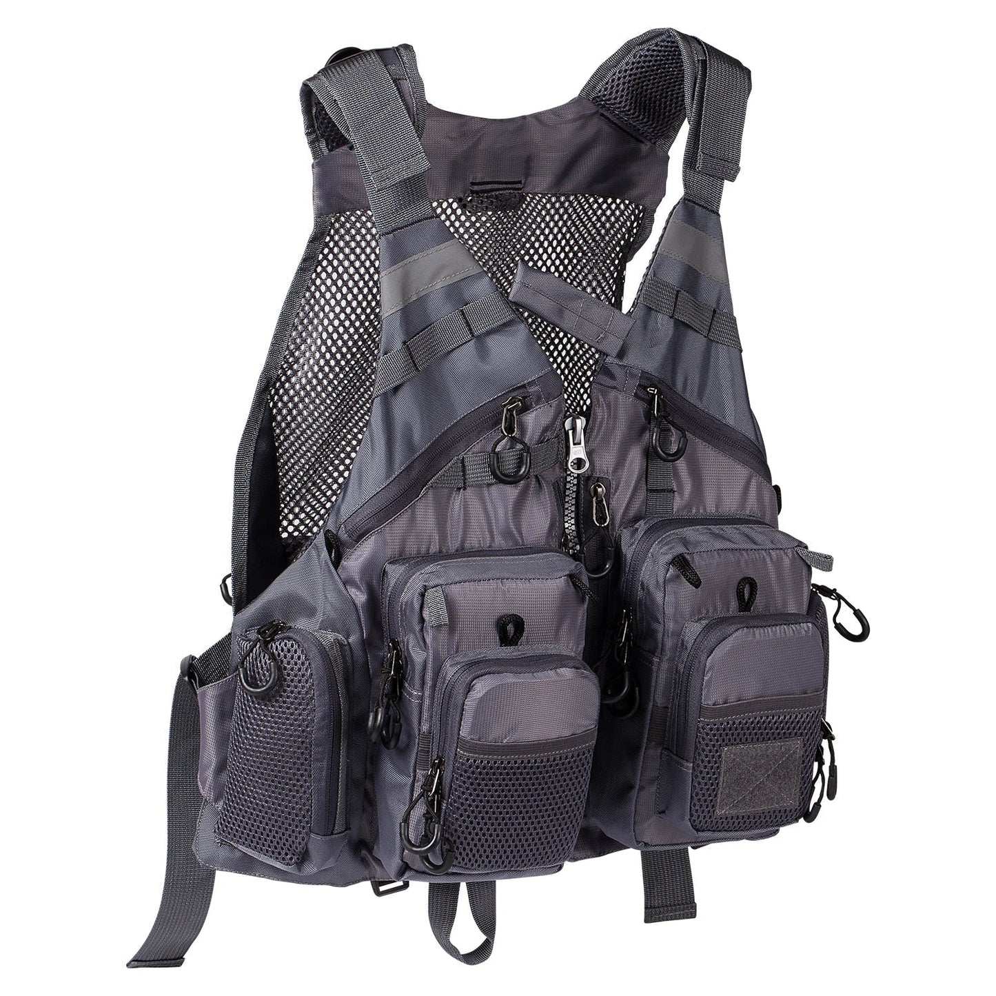 Gilet de Pêche Multi-Poches Respirant, 18 Poches avec Dos en Filet et Réglage Ajustable