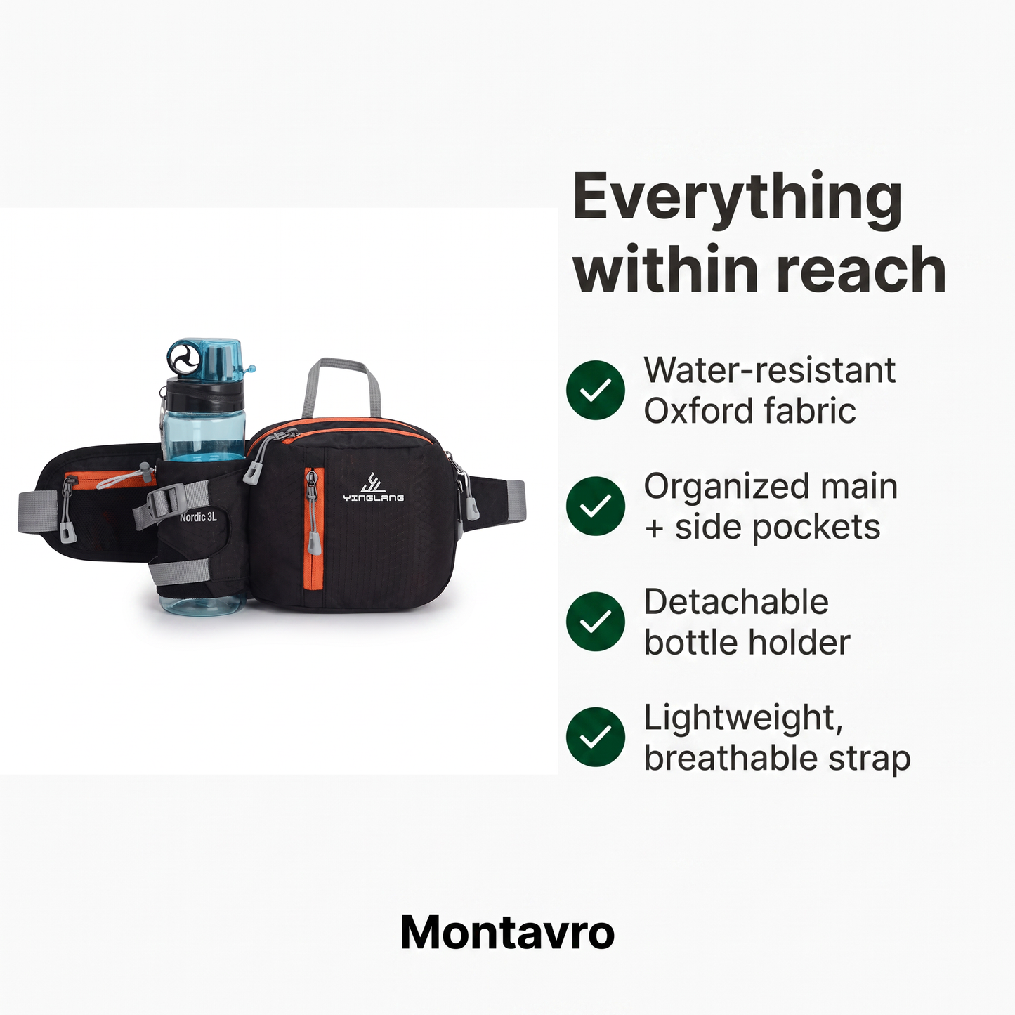 Lightweight Water-Resistant Hiking Waist Bag with Bottle Holder