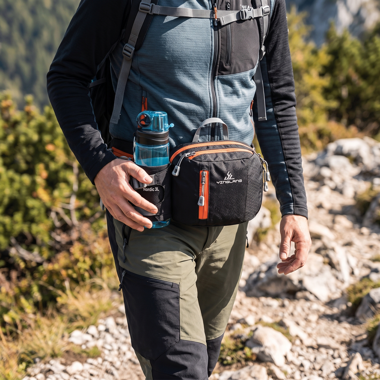 Lightweight Water-Resistant Hiking Waist Bag with Bottle Holder