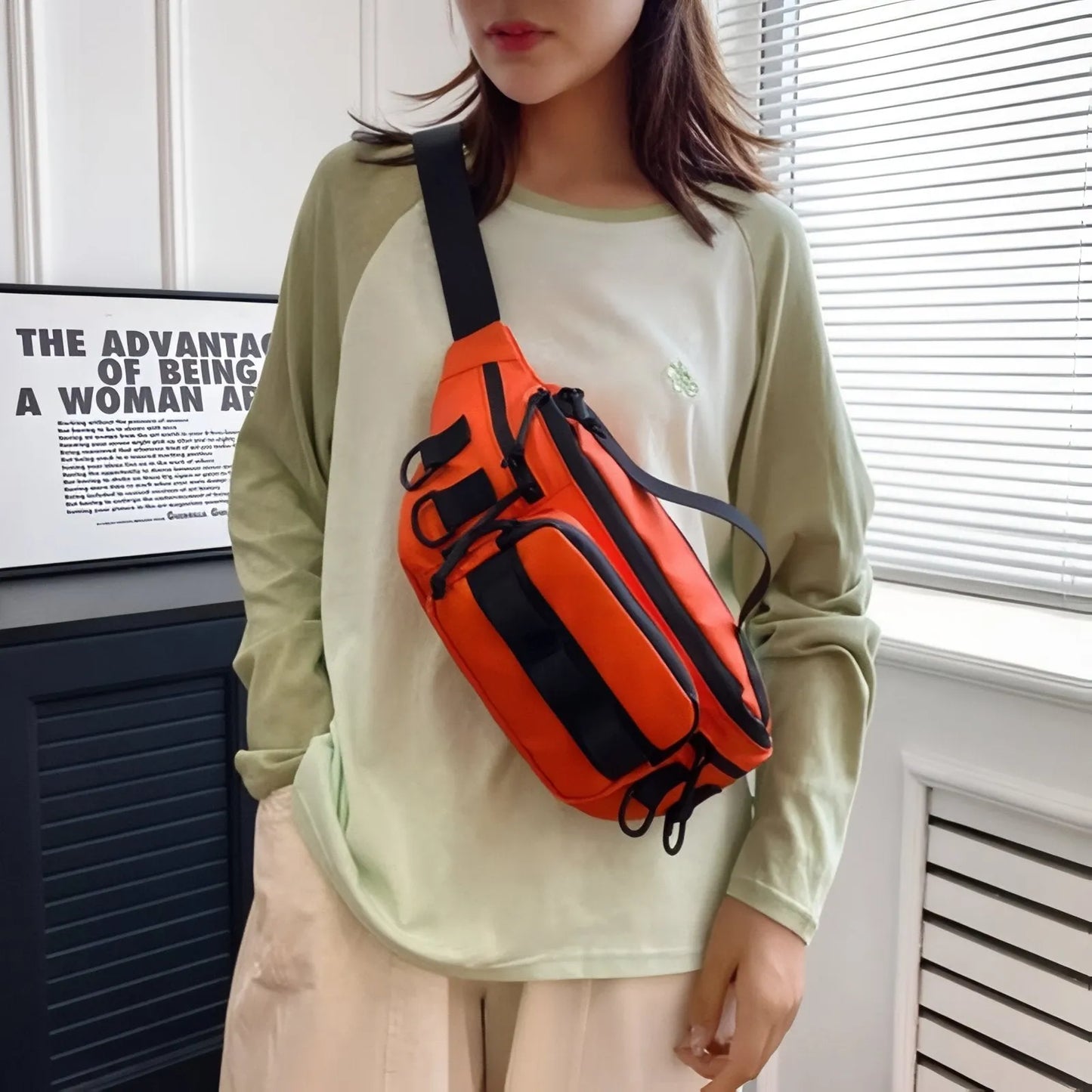 Sac Banane Outdoor Déperlant à Poches Multiples pour Randonnée, Pêche et Vélo