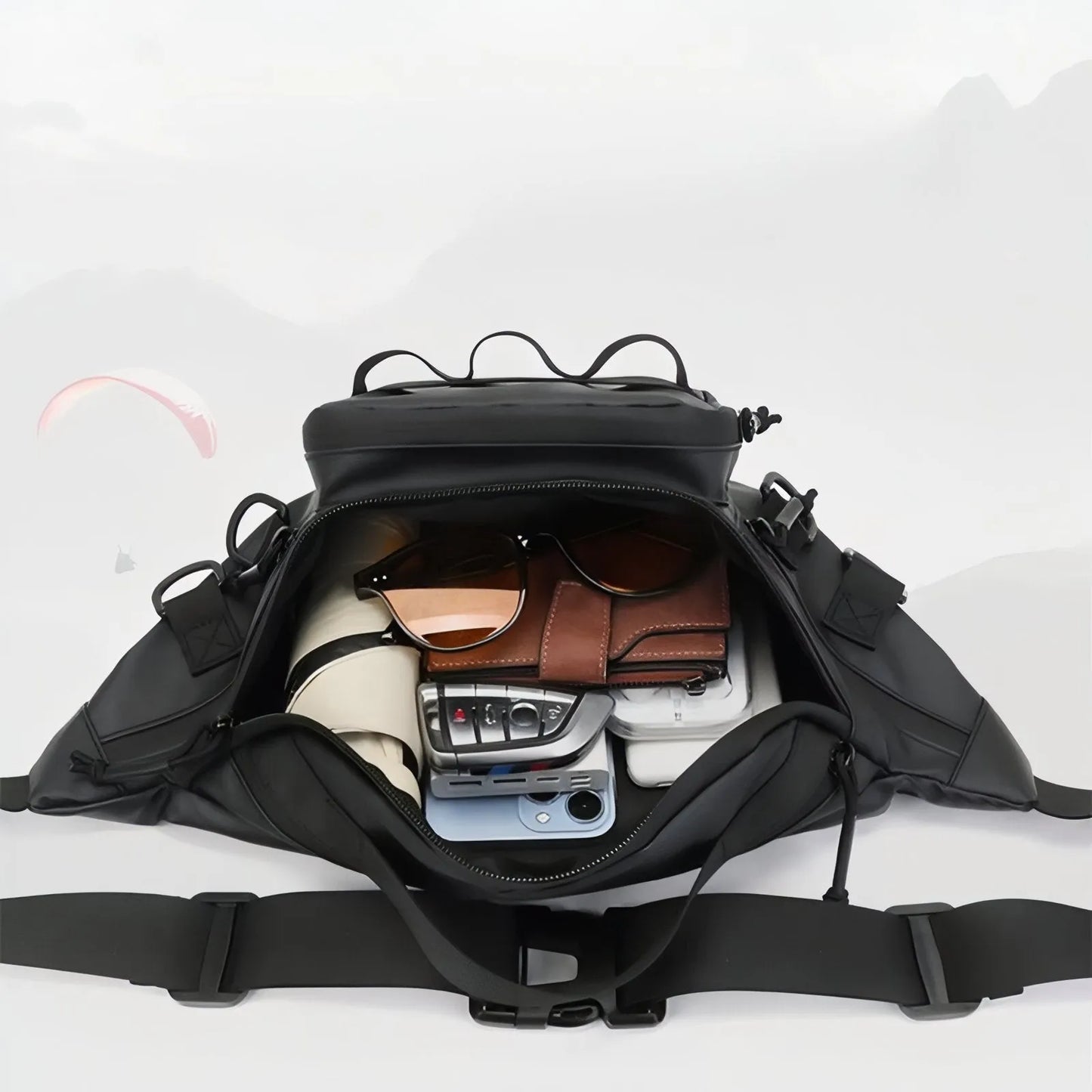 Sac Banane Outdoor Déperlant à Poches Multiples pour Randonnée, Pêche et Vélo