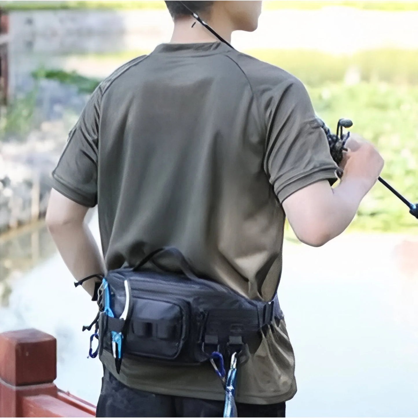 Sac Banane Outdoor Déperlant à Poches Multiples pour Randonnée, Pêche et Vélo