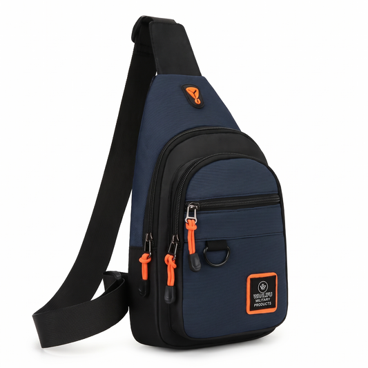 Men's Nylon Crossbody Bag, Multi-Pocket with Headphone Port, Water-Repellent Fabric