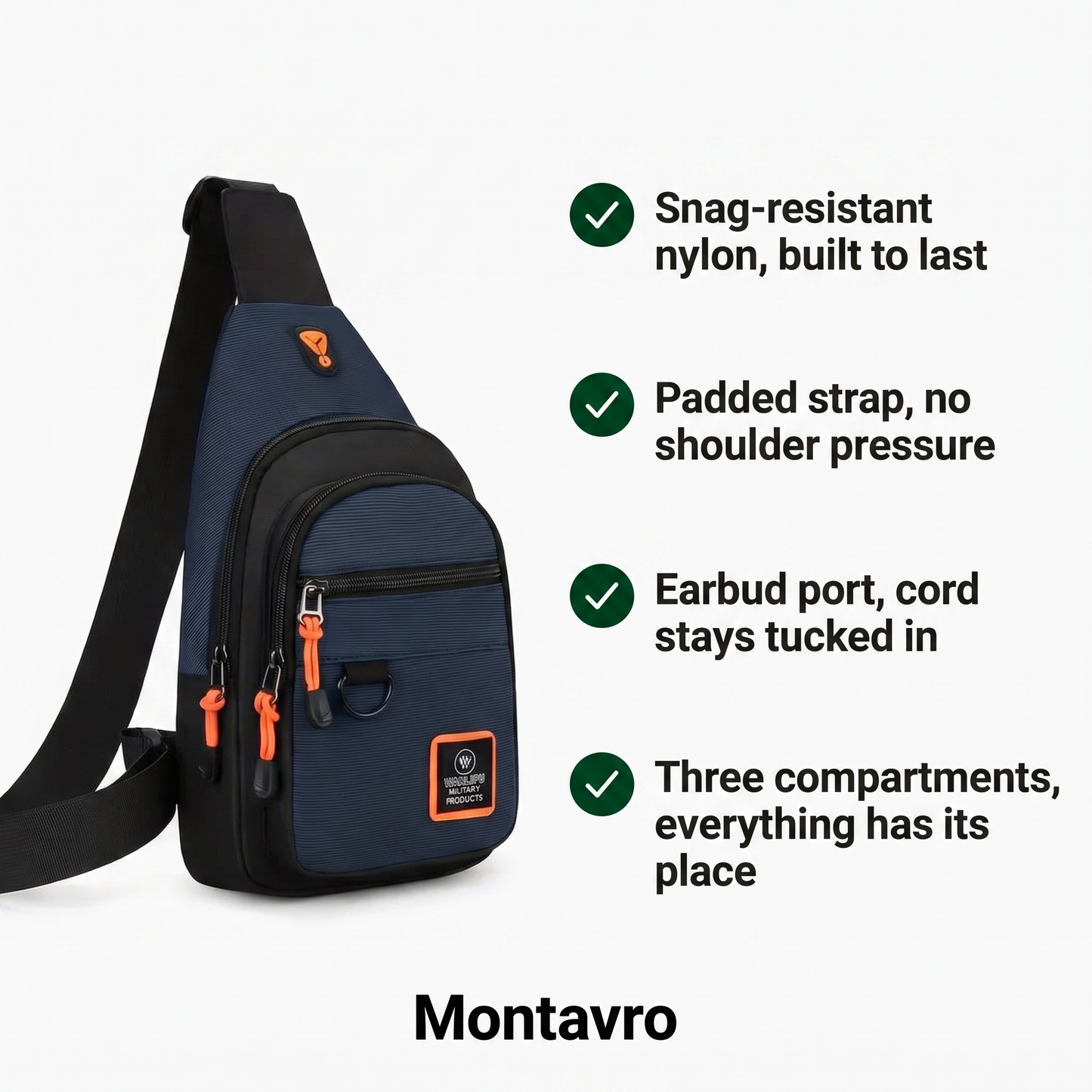 Men's Nylon Crossbody Bag, Multi-Pocket with Headphone Port, Water-Repellent Fabric