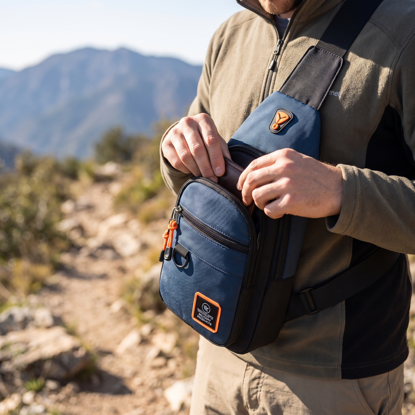 Men's Nylon Crossbody Bag, Multi-Pocket with Headphone Port, Water-Repellent Fabric