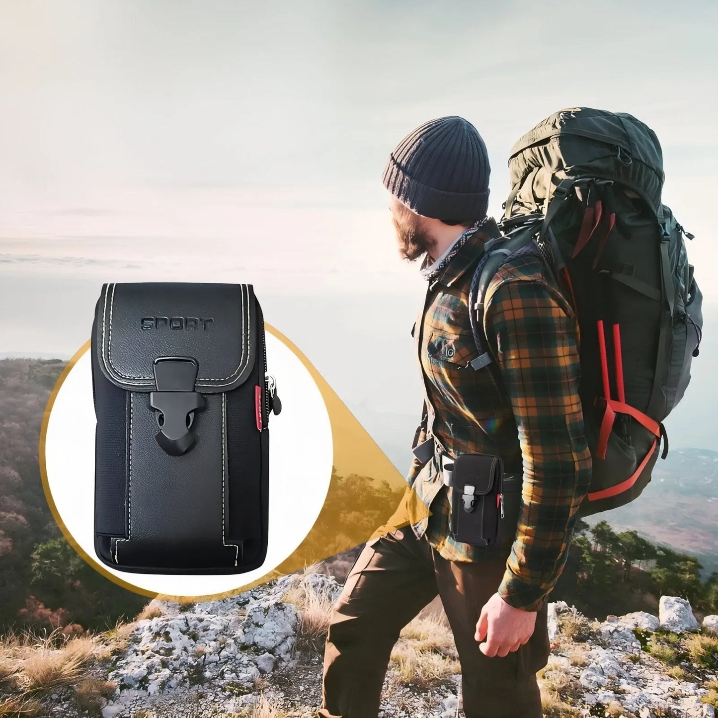 Pochette Ceinture Outdoor Compacte à Poches Zippées pour Randonnée et Voyage